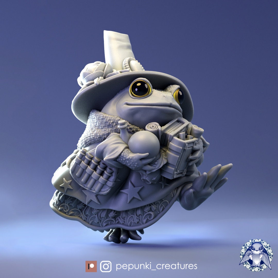 Frog Wizardess Miniature, Ribbitta Tomatina | Tabletop RPG Miniature | Pepunki Creatures | Roleplaying 3D Printed Fantasy Mini - 3DPrintDen