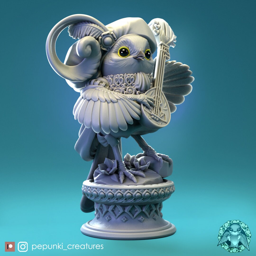 Bird Bard Miniature | Tabletop RPG Miniature | Pepunki Creatures | Roleplaying 3D Printed Fantasy Mini - 3DPrintDen