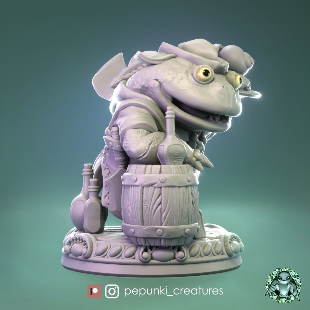 Frog Cook Miniature, Budge Bob | Tabletop RPG Miniature | Pepunki Creatures | Roleplaying 3D Printed Fantasy Mini - 3DPrintDen