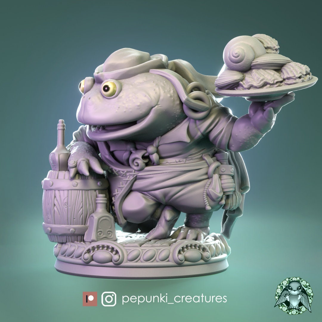 Frog Cook Miniature, Budge Bob | Tabletop RPG Miniature | Pepunki Creatures | Roleplaying 3D Printed Fantasy Mini - 3DPrintDen