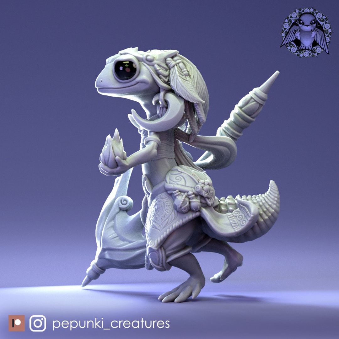 Gecko Mage Miniature | Tabletop RPG Miniature | Pepunki Creatures | Roleplaying 3D Printed Fantasy Mini - 3DPrintDen