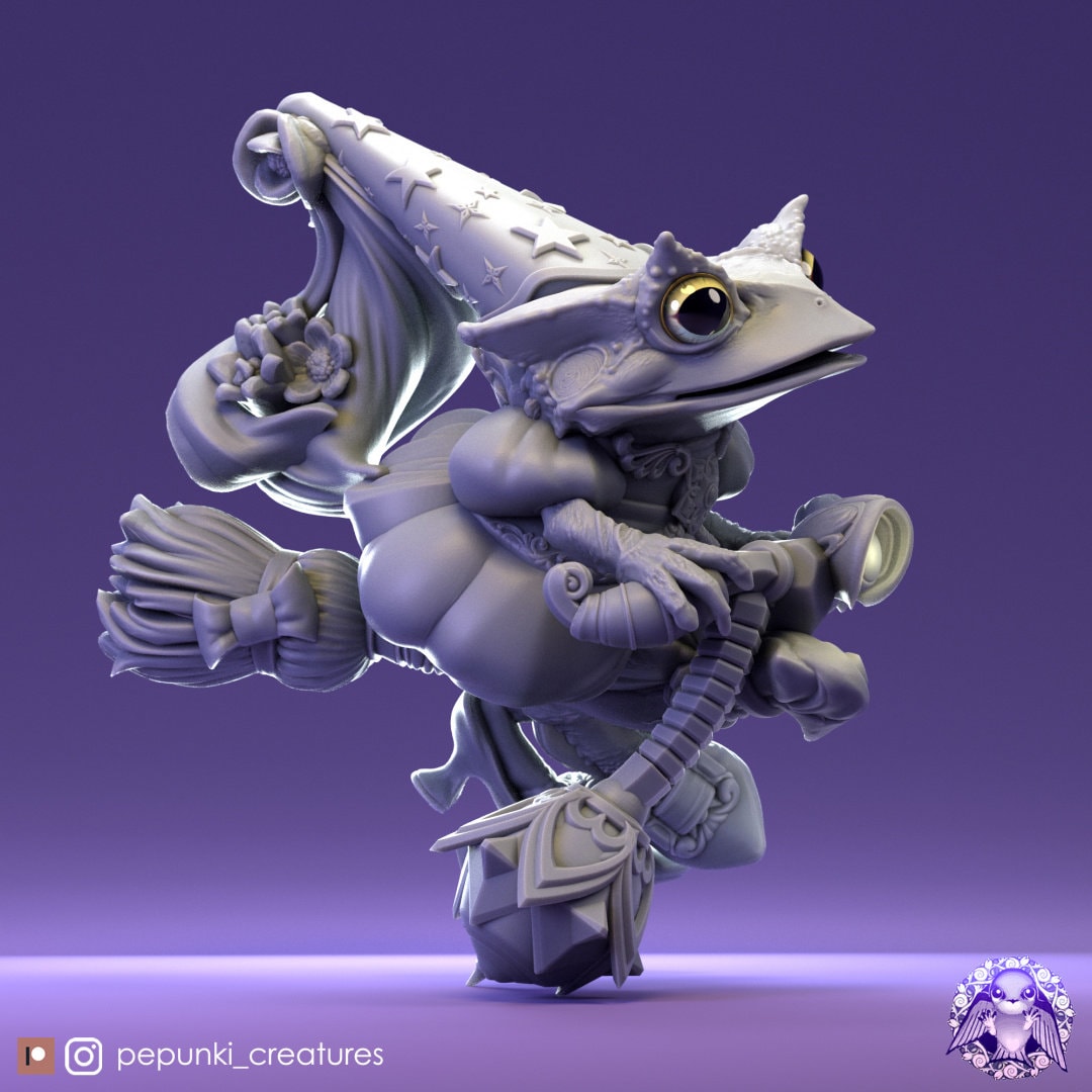 Tree Frog Wizardess Miniature | Tabletop RPG Miniature | Pepunki Creatures | Roleplaying 3D Printed Fantasy Mini - 3DPrintDen