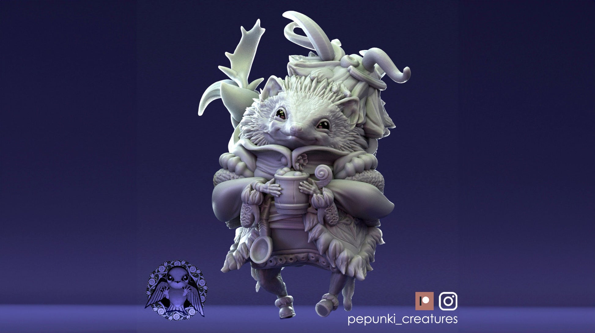 Hedgehog Miniature | Tabletop RPG Miniature | Pepunki Creatures | Roleplaying 3D Printed Fantasy Mini - 3DPrintDen