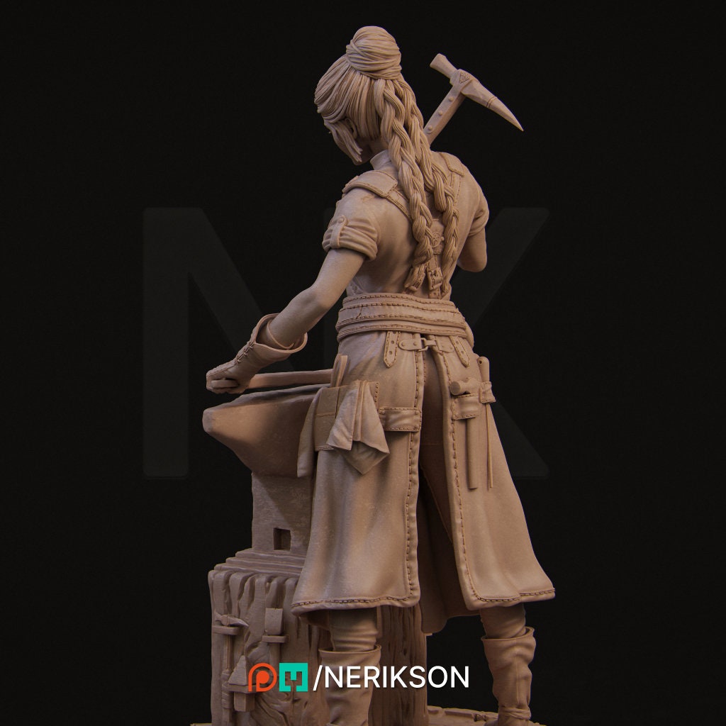 Female Blacksmith Miniature, Lara | Tabletop RPG Miniature | Nerikson | Roleplaying 3D Printed Fantasy Mini - 3DPrintDen