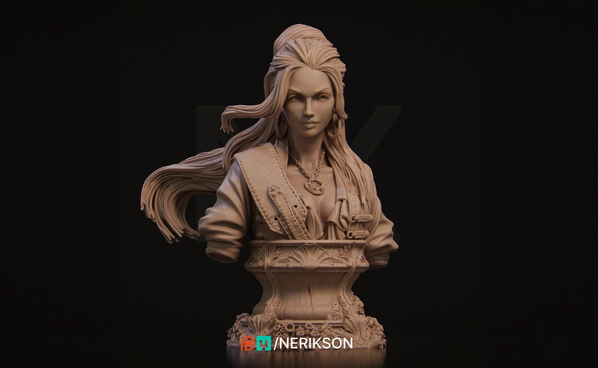 Female Pirate Bust, Mariana | Tabletop RPG Miniature | Nerikson | Roleplaying 3D Printed Fantasy Mini - 3DPrintDen