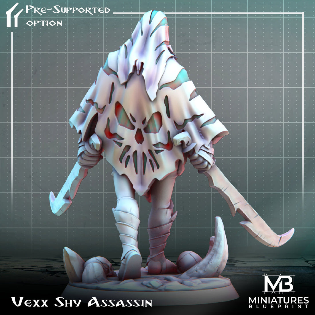 Veiled Assassin Miniature, Vexx | Tabletop RPG Miniature | Miniatures Blueprint | Roleplaying 3D Printed Fantasy Mini - 3DPrintDen