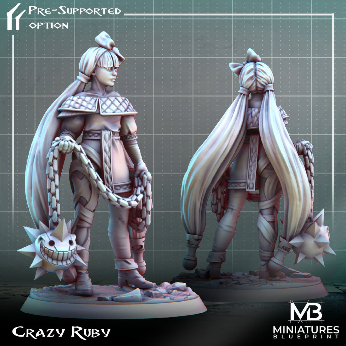 Crazed Warrior Child Miniature, Ruby | Tabletop RPG Miniature | Miniatures Blueprint | Roleplaying 3D Printed Fantasy Mini - 3DPrintDen