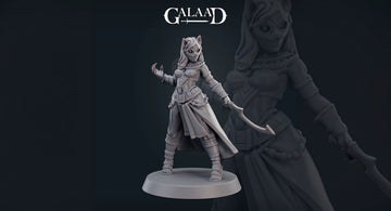 Female Cat Mask Warrior Miniature | Tabletop RPG Miniature | Galaad Miniatures | Roleplaying 3D Printed Fantasy Mini - 3DPrintDen