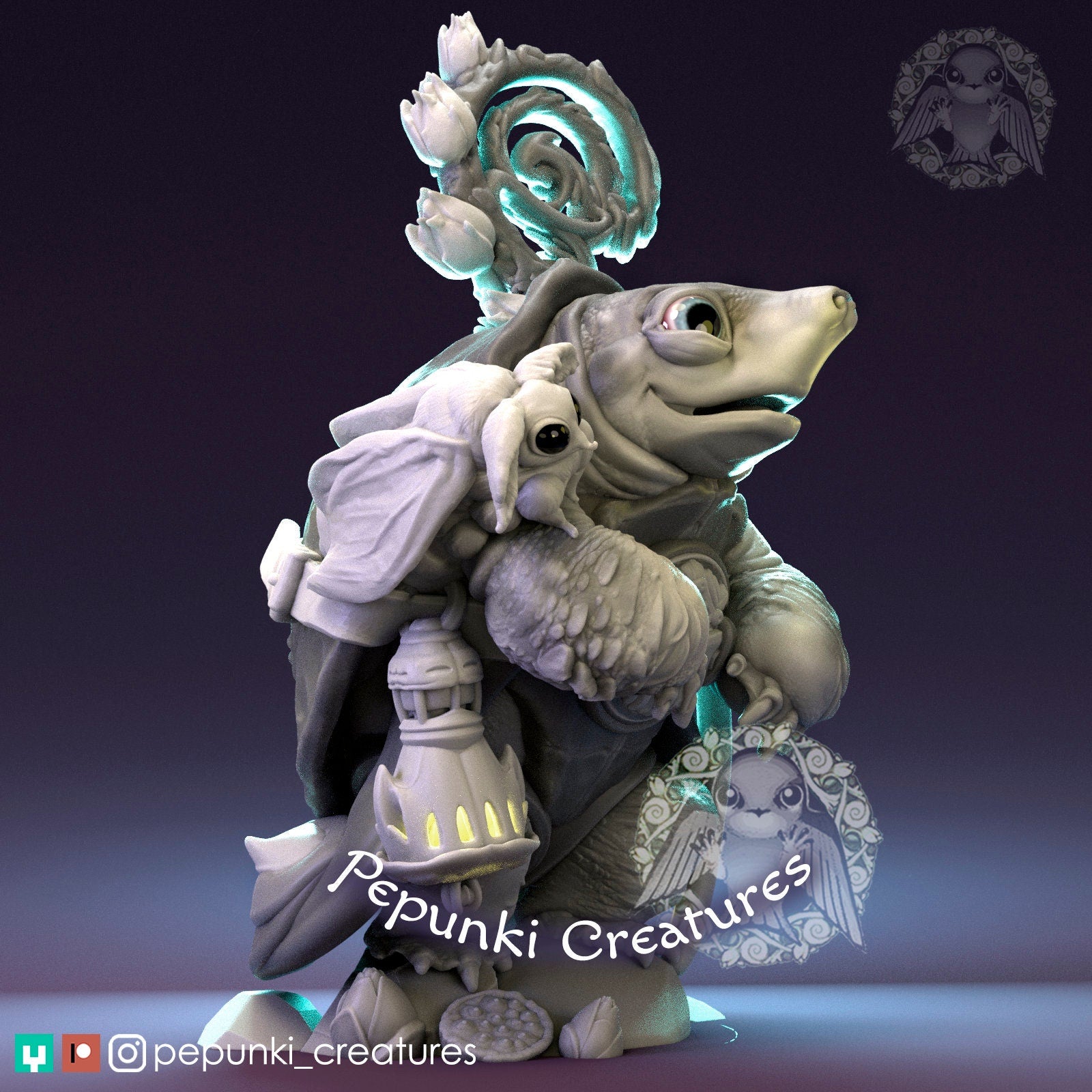 Pig-Nosed Turtle Druid Miniature | Tabletop RPG Miniature | Pepunki Creatures | Roleplaying 3D Printed Fantasy Mini - 3DPrintDen