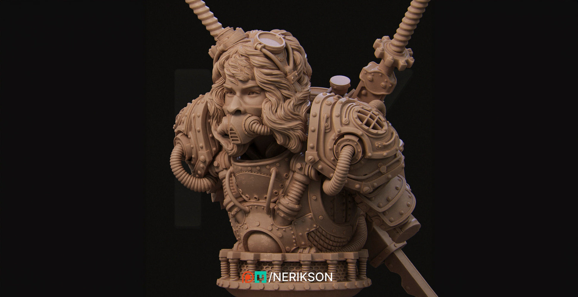 Steampunk Samurai Bust, Naojiri | Tabletop RPG Miniature | Nerikson | Roleplaying 3D Printed Fantasy Mini - 3DPrintDen