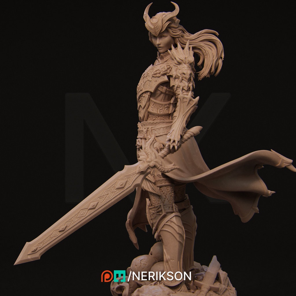 Female Dragon Knight Miniature, Aleehra | Tabletop RPG Miniature | Nerikson | Roleplaying 3D Printed Fantasy Mini - 3DPrintDen