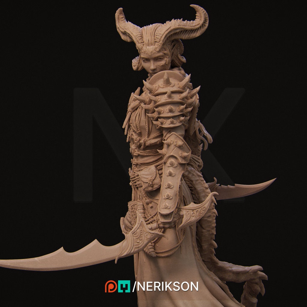 Female Demon Hunter Miniature, Iensi | Tabletop RPG Miniature | Nerikson | Roleplaying 3D Printed Fantasy Mini - 3DPrintDen