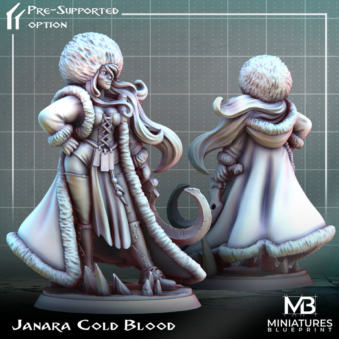 Warrioress Miniature, Janara | Tabletop RPG Miniature | Miniatures Blueprint | Roleplaying 3D Printed Fantasy Mini - 3DPrintDen