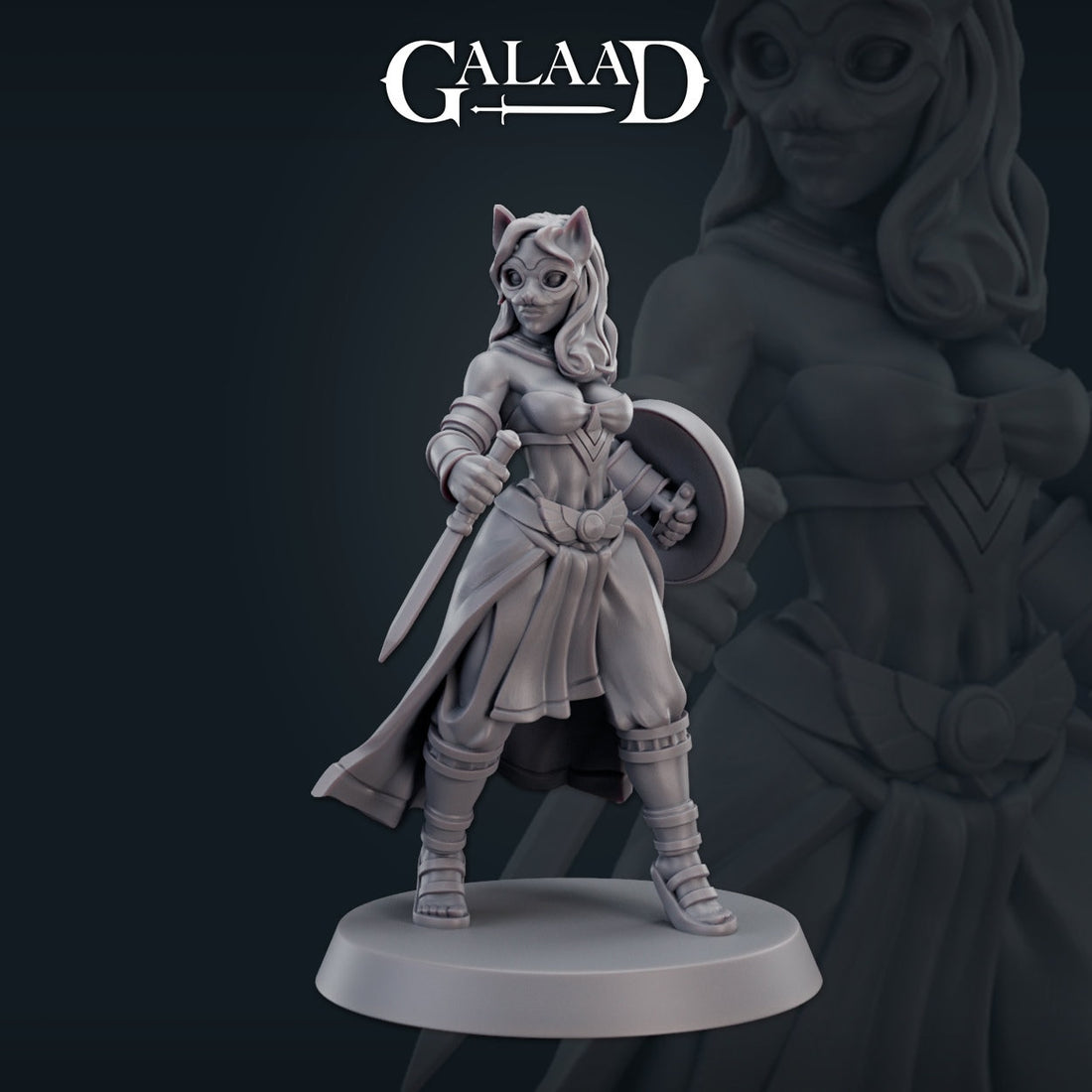 Female Cat Mask Warrior Miniature | Tabletop RPG Miniature | Galaad Miniatures | Roleplaying 3D Printed Fantasy Mini - 3DPrintDen