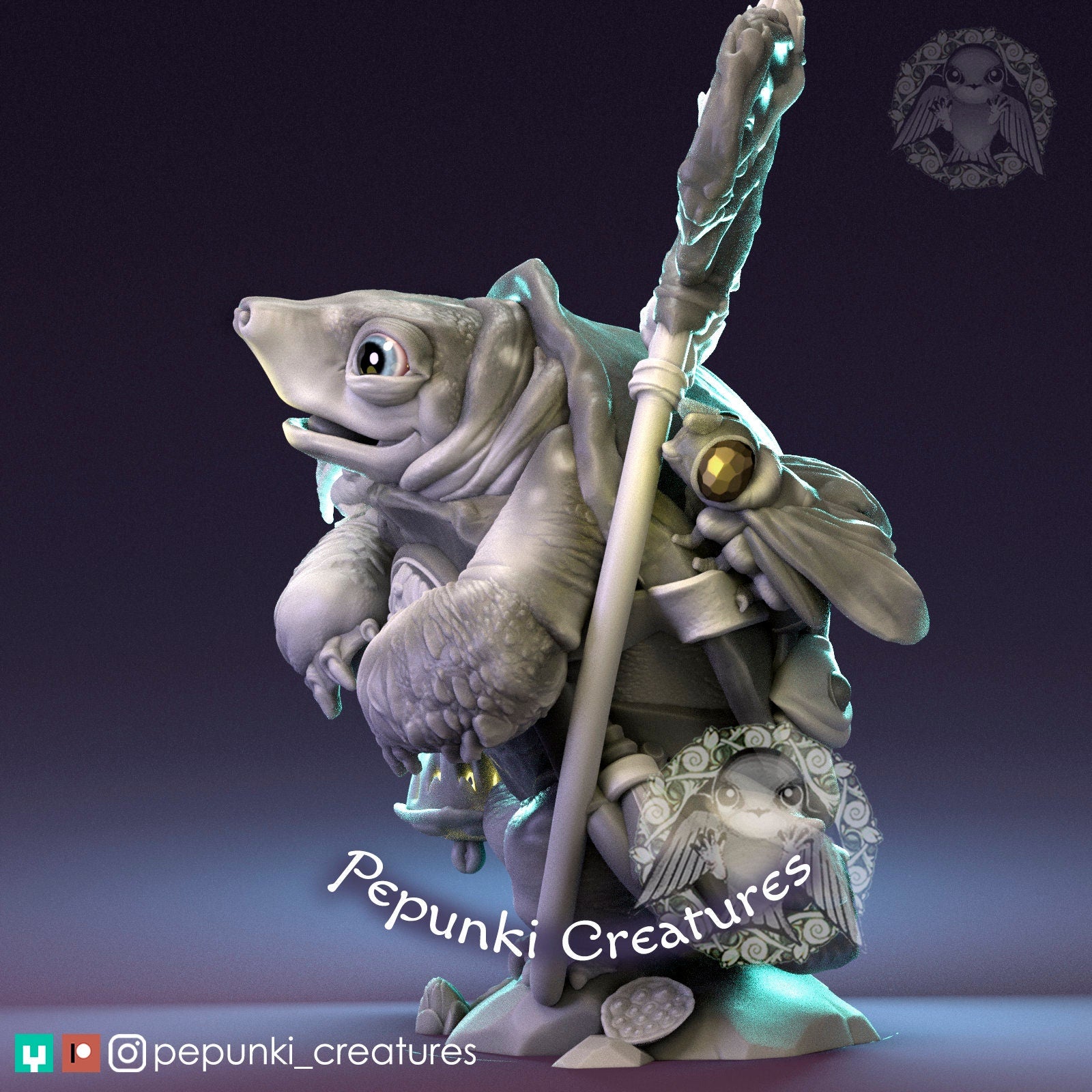 Pig-Nosed Turtle Druid Miniature | Tabletop RPG Miniature | Pepunki Creatures | Roleplaying 3D Printed Fantasy Mini - 3DPrintDen