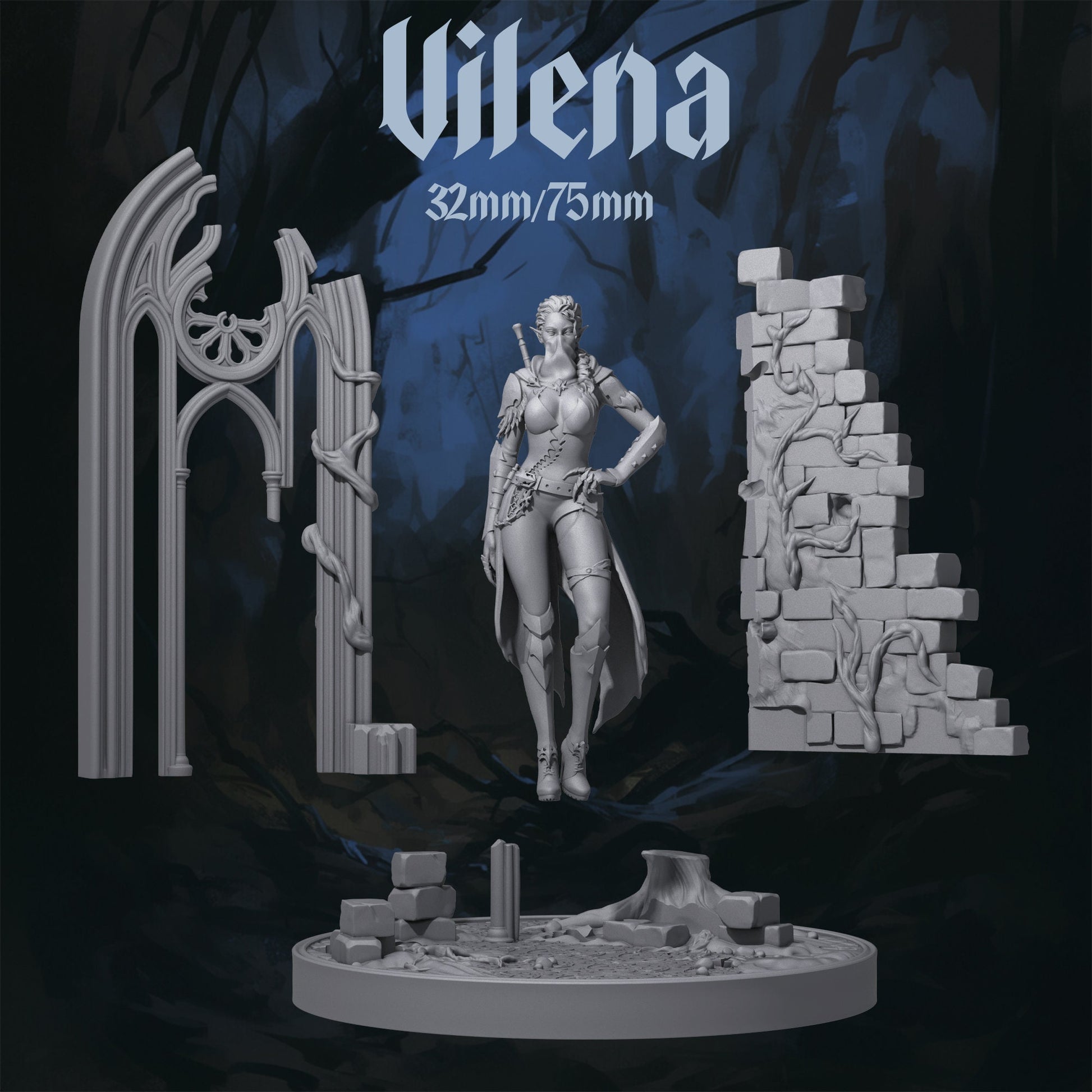 Female Rogue Miniature, Vilena | Tabletop RPG Miniature | Dungeons and Maidens | Roleplaying 3D Printed Fantasy Mini - 3DPrintDen