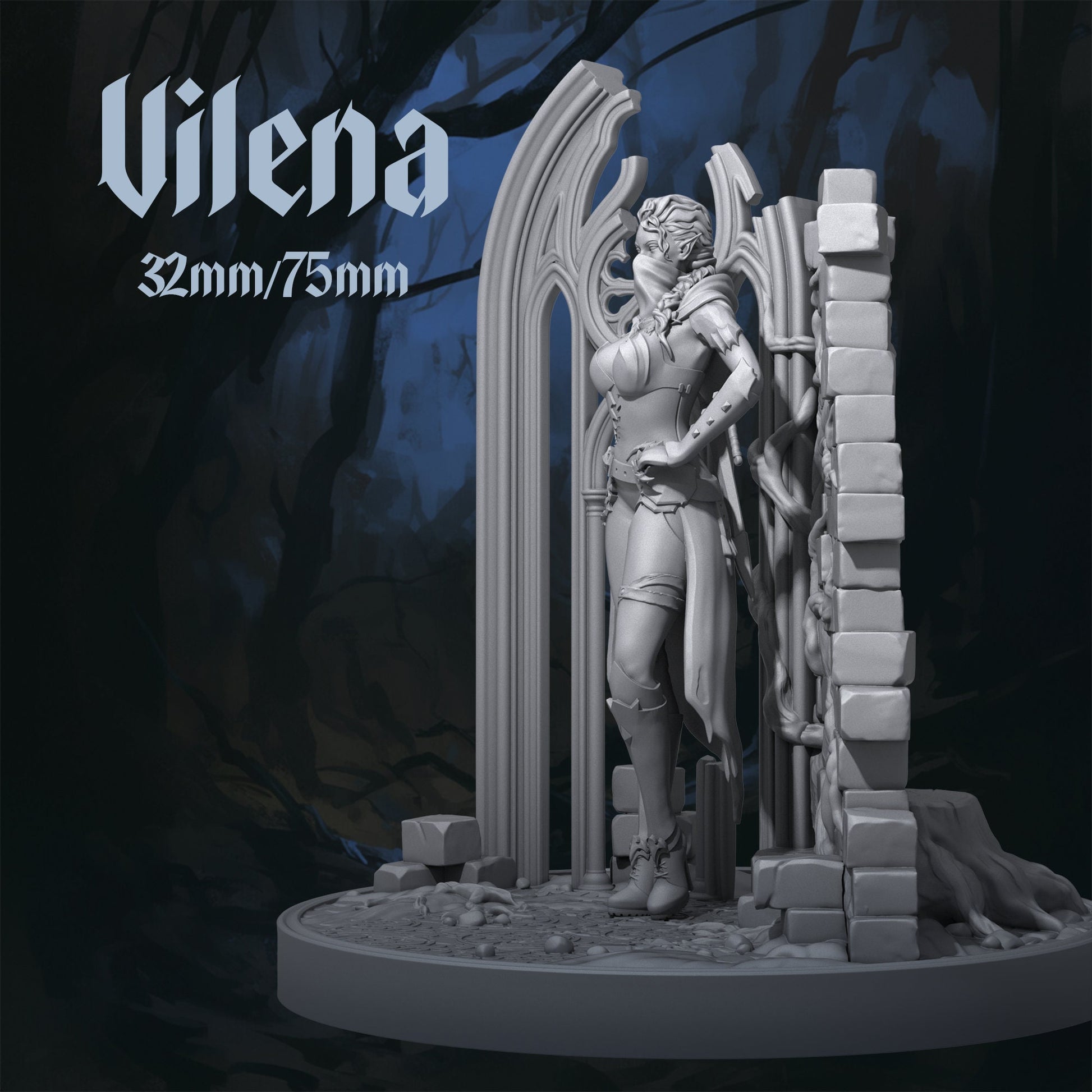 Female Rogue Miniature, Vilena | Tabletop RPG Miniature | Dungeons and Maidens | Roleplaying 3D Printed Fantasy Mini - 3DPrintDen