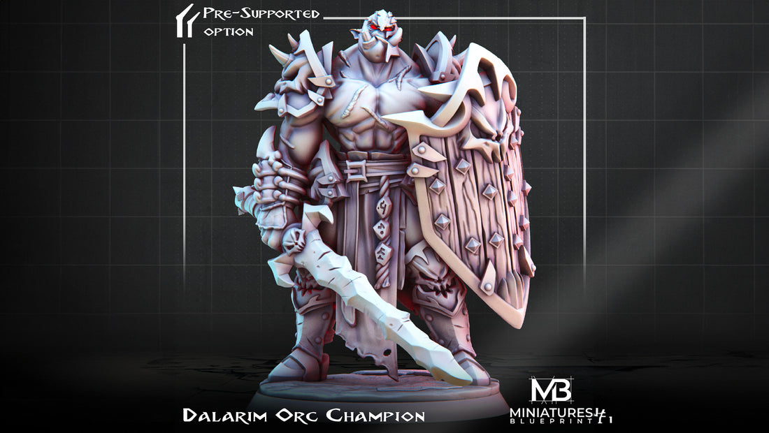 Orc Champion Miniature | Tabletop RPG Miniature | Miniatures Blueprint | Roleplaying 3D Printed Fantasy Mini - 3DPrintDen