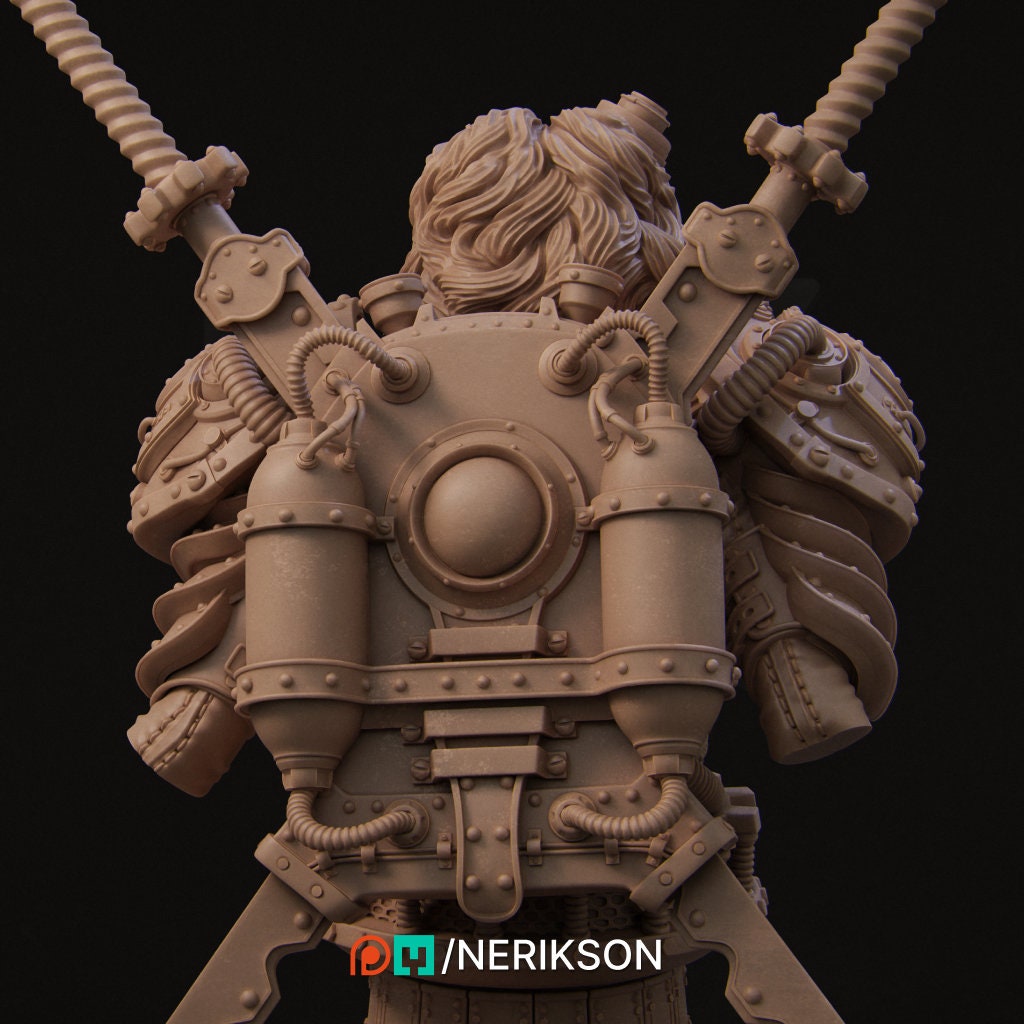 Steampunk Samurai Bust, Naojiri | Tabletop RPG Miniature | Nerikson | Roleplaying 3D Printed Fantasy Mini - 3DPrintDen