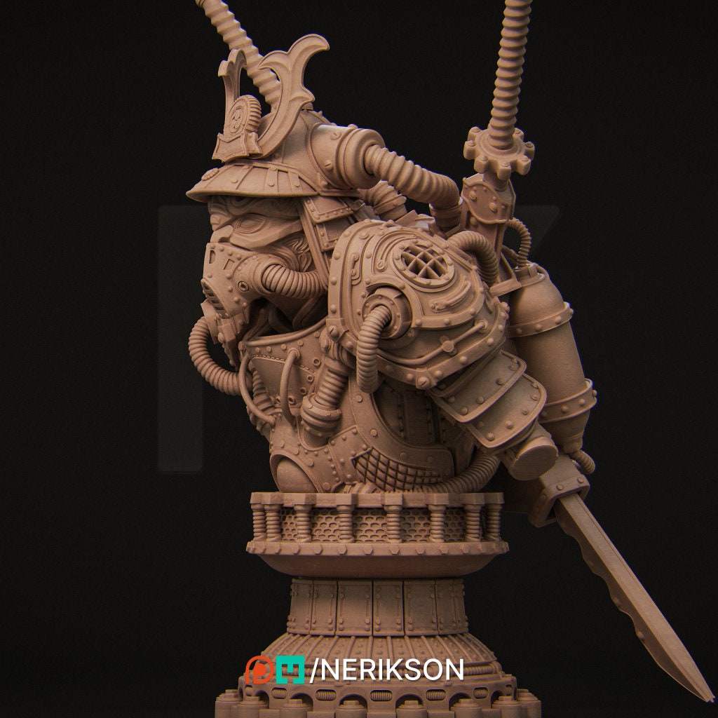 Steampunk Samurai Bust, Naojiri | Tabletop RPG Miniature | Nerikson | Roleplaying 3D Printed Fantasy Mini - 3DPrintDen