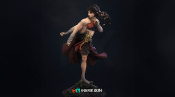 Female Monk Miniature, Jingwei | Tabletop RPG Miniature | Nerikson | Roleplaying 3D Printed Fantasy Mini - 3DPrintDen