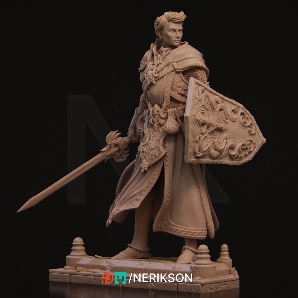 Paladin Miniature, Aaron | Tabletop RPG Miniature | Nerikson | Roleplaying 3D Printed Fantasy Mini - 3DPrintDen