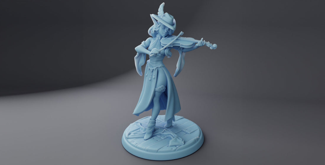 Female Bard Miniature, Silv | Twin Goddess Miniatures | Tabletop RPG Miniature | Roleplaying 3D Printed Fantasy Mini - 3DPrintDen