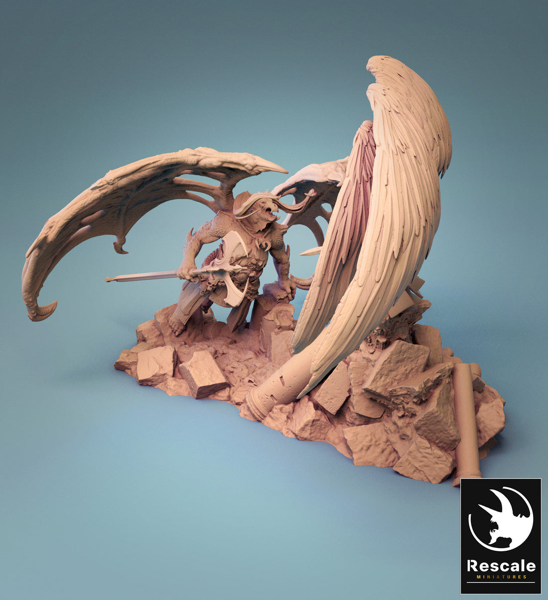 Angel VS Demon Battle | Tabletop RPG Miniature | Rescale Miniature | Roleplaying 3D Printed Fantasy Mini - 3DPrintDen