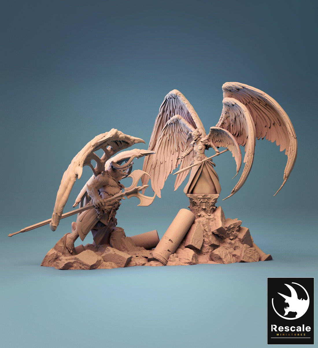 Angel VS Demon Battle | Tabletop RPG Miniature | Rescale Miniature | Roleplaying 3D Printed Fantasy Mini - 3DPrintDen