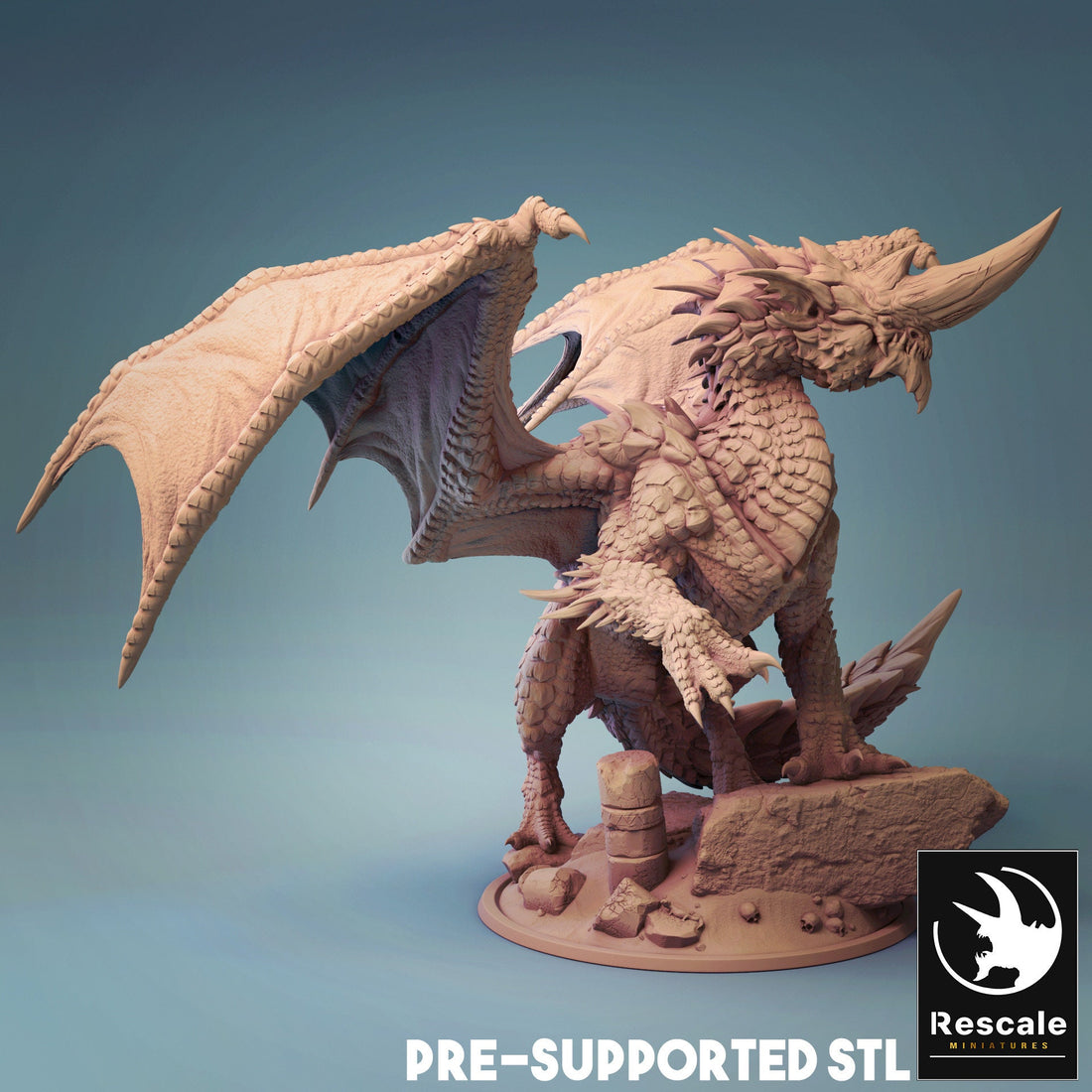 Blue Dragon Miniature | Tabletop RPG Miniature | Rescale Miniature | Roleplaying 3D Printed Fantasy Mini - 3DPrintDen