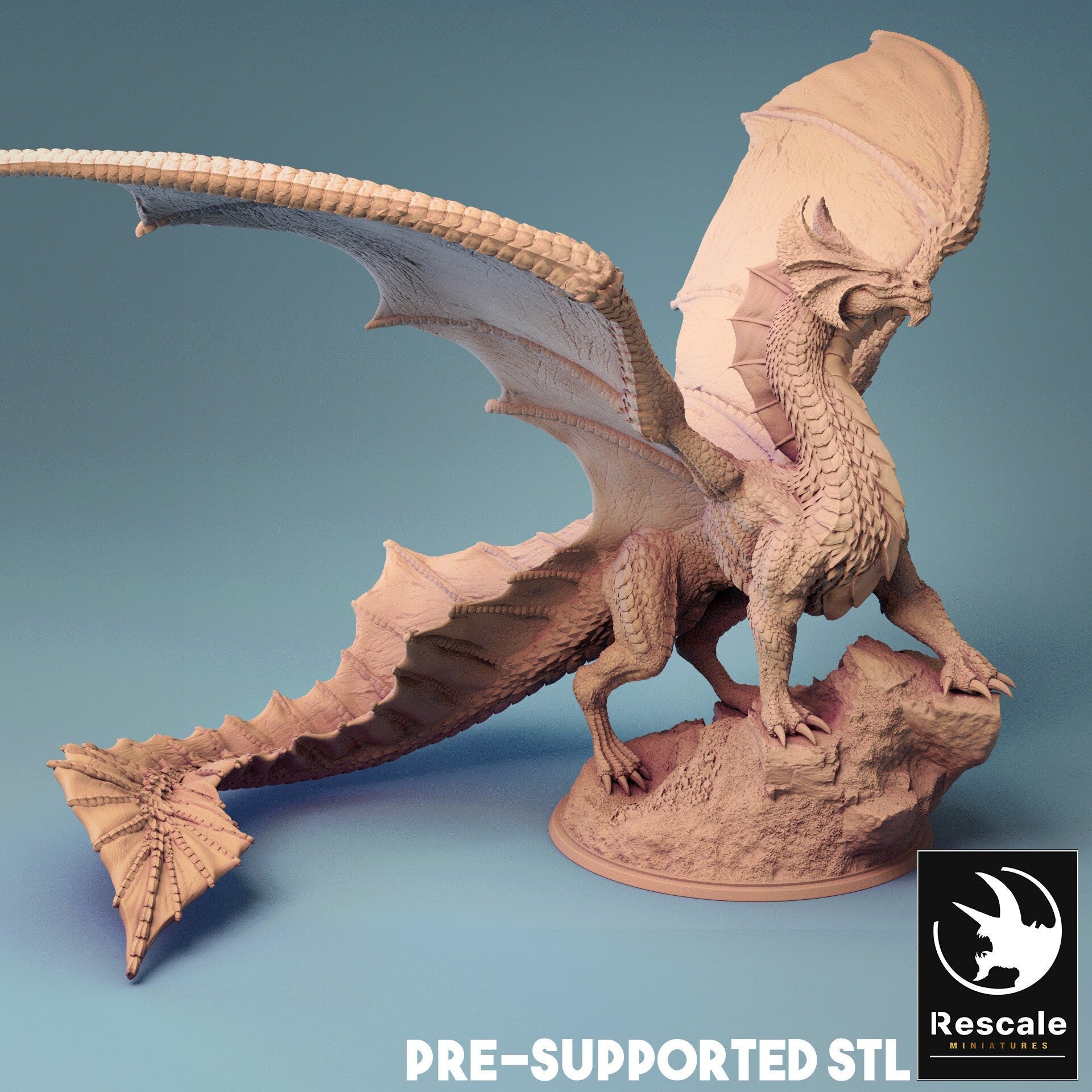 Brass Dragon Miniature | Tabletop RPG Miniature | Rescale Miniature | Roleplaying 3D Printed Fantasy Mini - 3DPrintDen