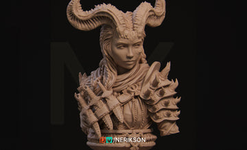 Female Demon Hunter Bust, Iensi | Tabletop RPG Miniature | Nerikson | Roleplaying 3D Printed Fantasy Mini - 3DPrintDen