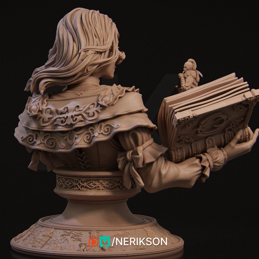 Magical Librarian Bust, Orinthia | Tabletop RPG Miniature | Nerikson | Roleplaying 3D Printed Fantasy Mini - 3DPrintDen