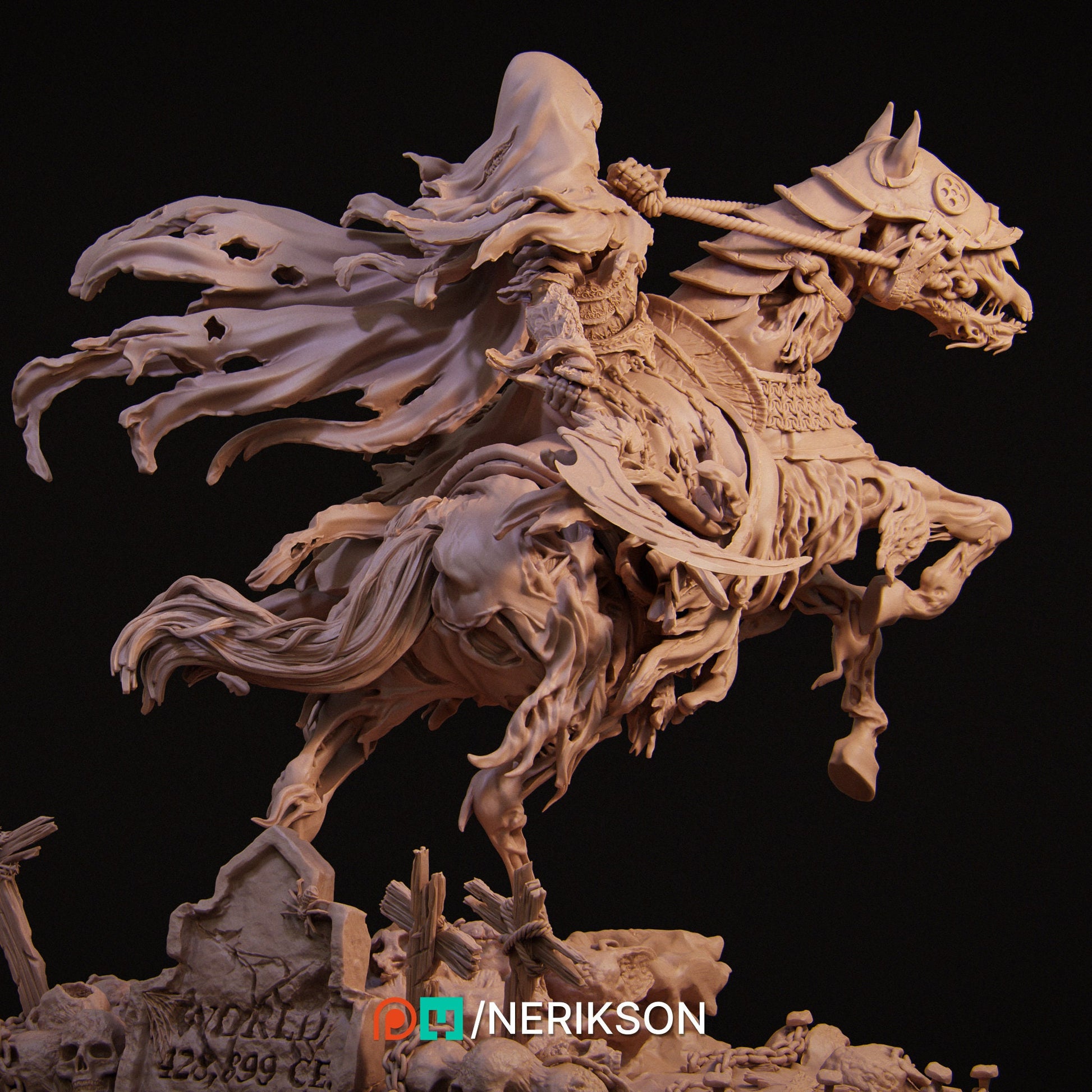 Horseman Miniature, Death | Tabletop RPG Miniature | Nerikson | Roleplaying 3D Printed Fantasy Mini - 3DPrintDen