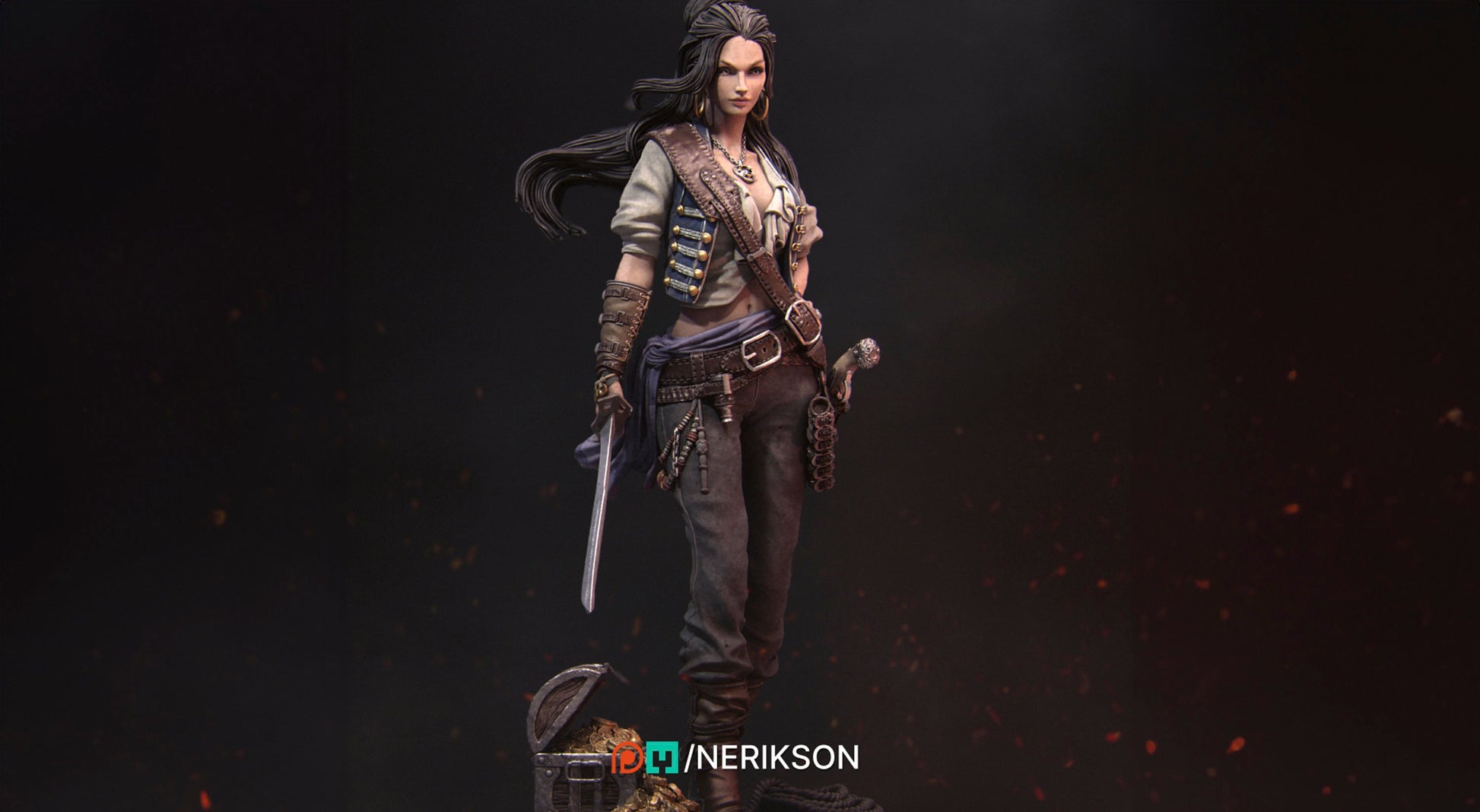 Female Pirate Miniature, Mariana | Tabletop RPG Miniature | Nerikson | Roleplaying 3D Printed Fantasy Mini - 3DPrintDen