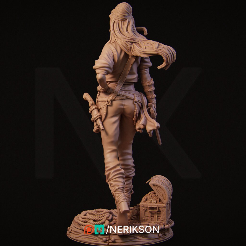 Female Pirate Miniature, Mariana | Tabletop RPG Miniature | Nerikson | Roleplaying 3D Printed Fantasy Mini - 3DPrintDen