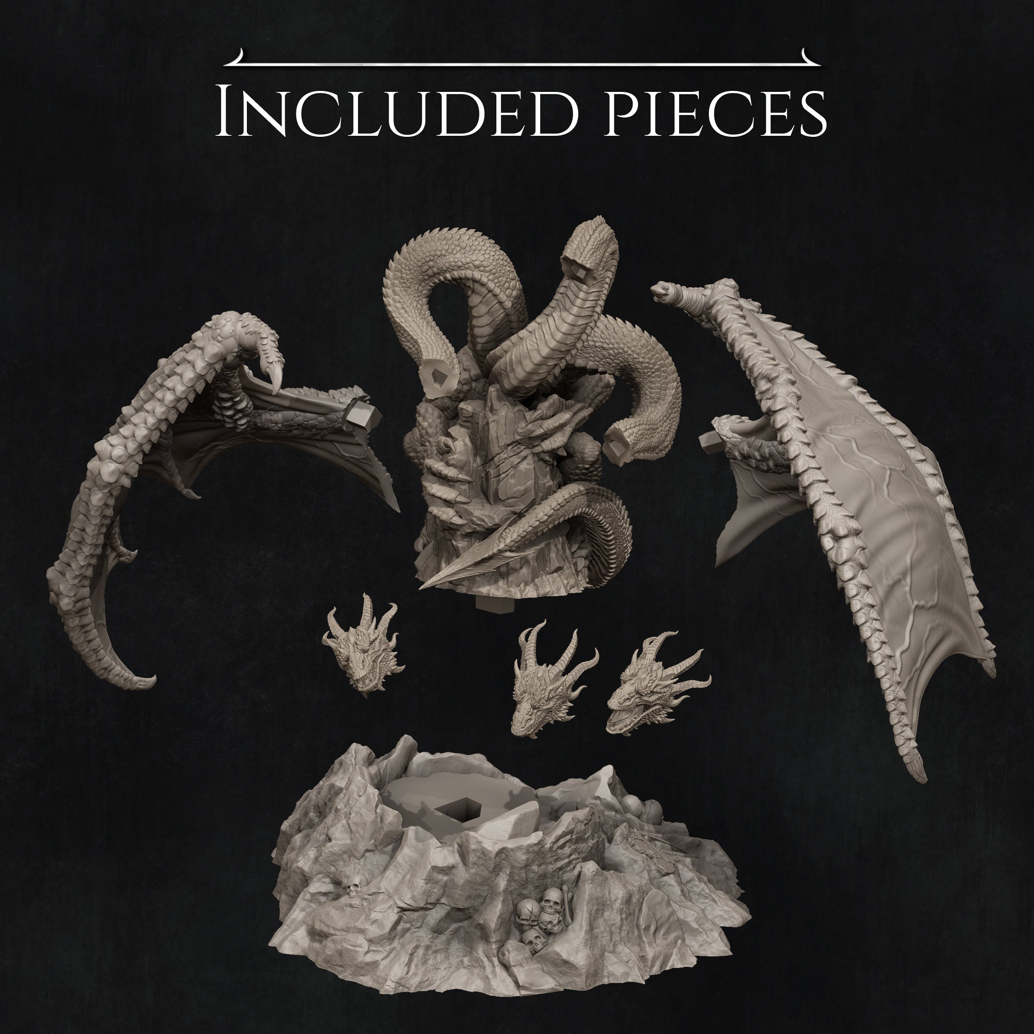 Three-Headed Dragon Miniature for Tabletop RPG