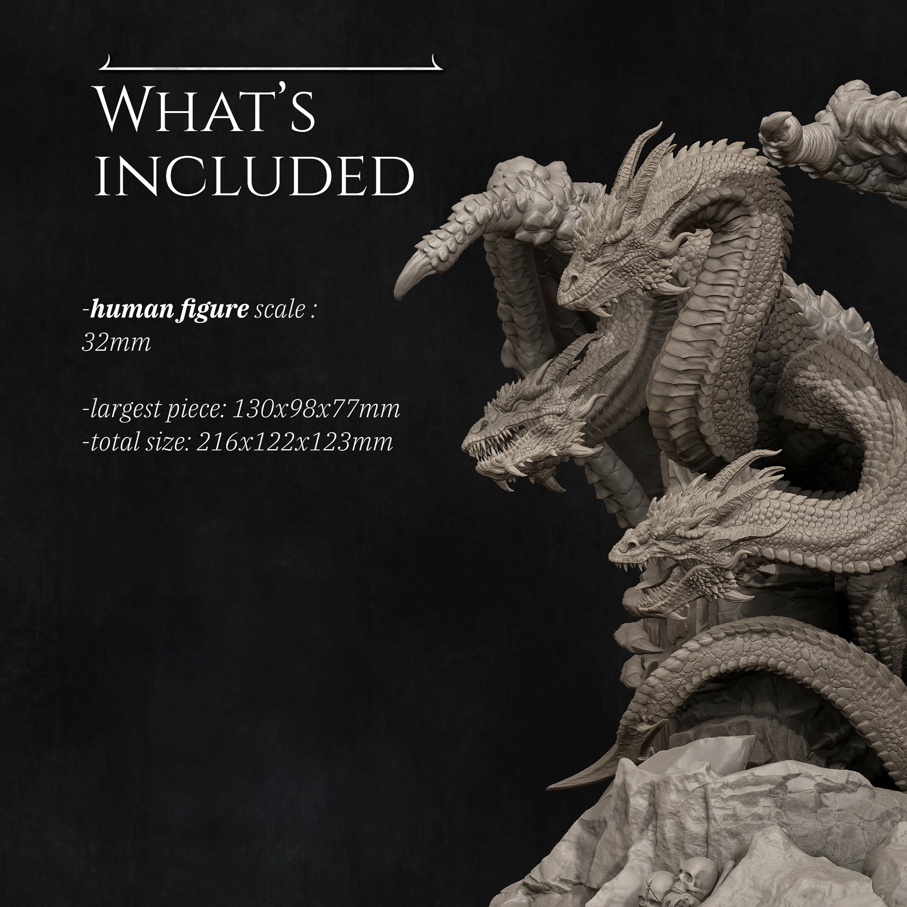 Three-Headed Dragon Miniature for Tabletop RPG