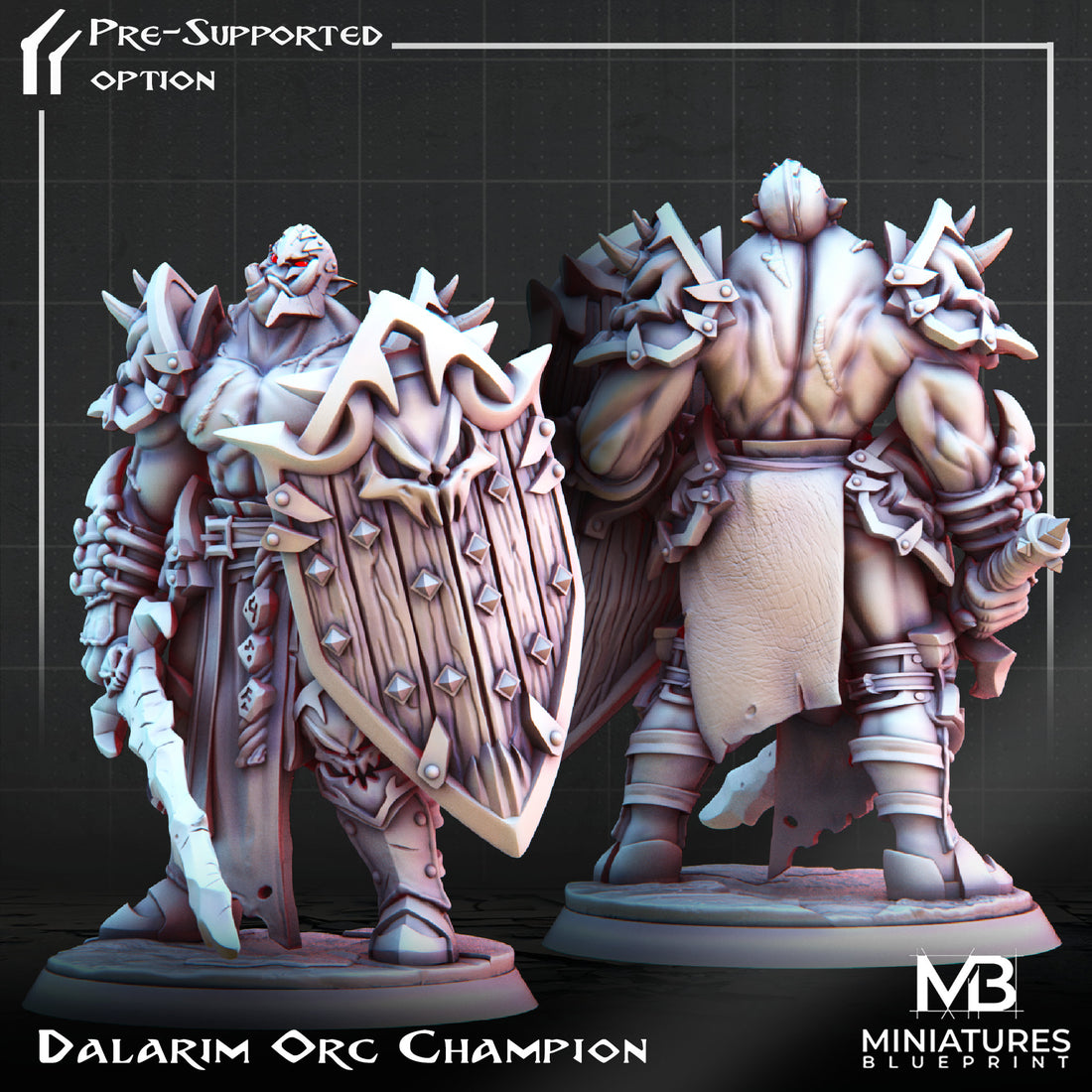 Orc Champion Miniature | Tabletop RPG Miniature | Miniatures Blueprint | Roleplaying 3D Printed Fantasy Mini - 3DPrintDen