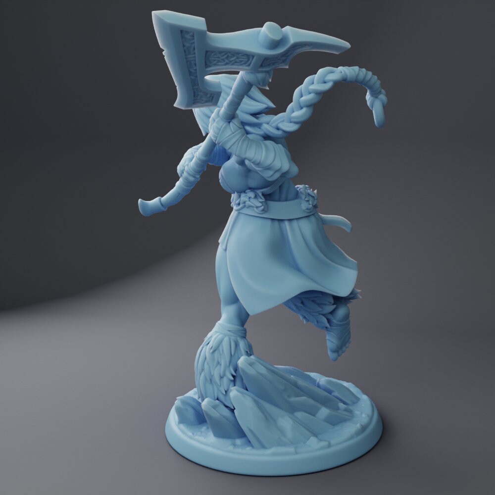 Female Barbarian Miniature, Millie | Twin Goddess Miniatures | Tabletop RPG Miniature | Roleplaying 3D Printed Fantasy Mini - 3DPrintDen