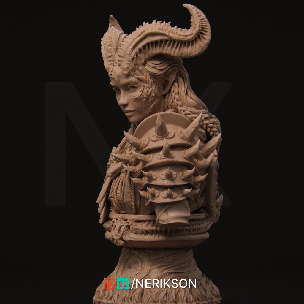 Female Demon Hunter Bust, Iensi | Tabletop RPG Miniature | Nerikson | Roleplaying 3D Printed Fantasy Mini - 3DPrintDen