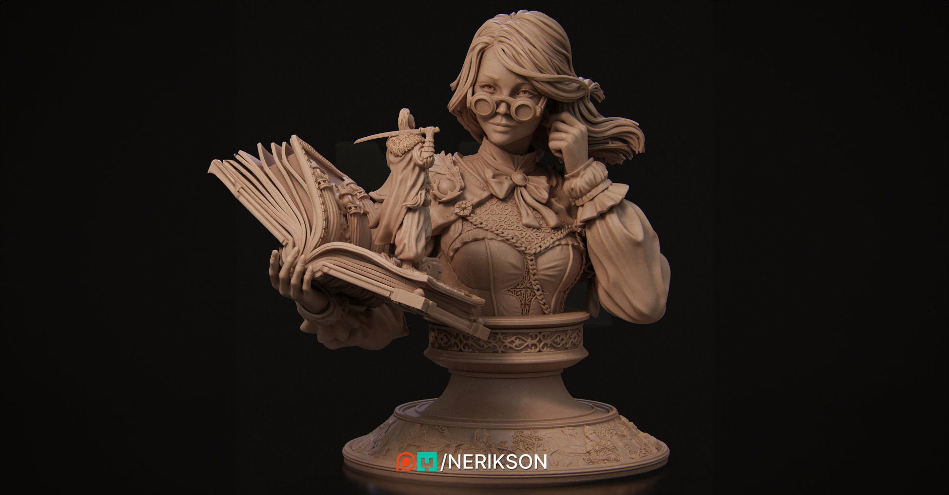 Magical Librarian Bust, Orinthia | Tabletop RPG Miniature | Nerikson | Roleplaying 3D Printed Fantasy Mini - 3DPrintDen