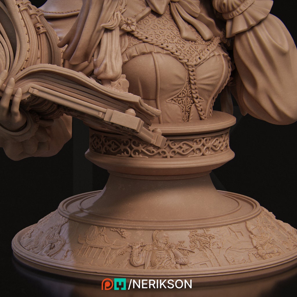 Magical Librarian Bust, Orinthia | Tabletop RPG Miniature | Nerikson | Roleplaying 3D Printed Fantasy Mini - 3DPrintDen