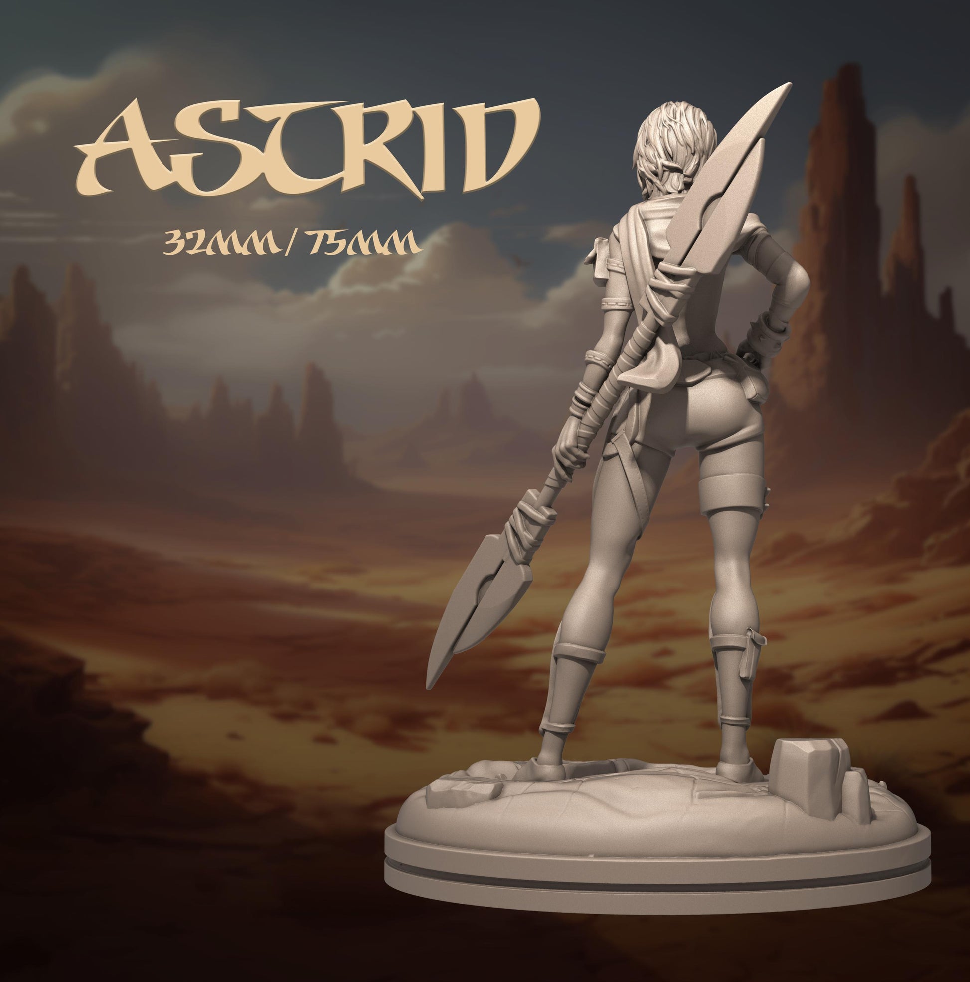 Female Warrior Miniature, Astrid | Tabletop RPG Miniature | Dungeons and Maidens | Roleplaying 3D Printed Fantasy Mini - 3DPrintDen