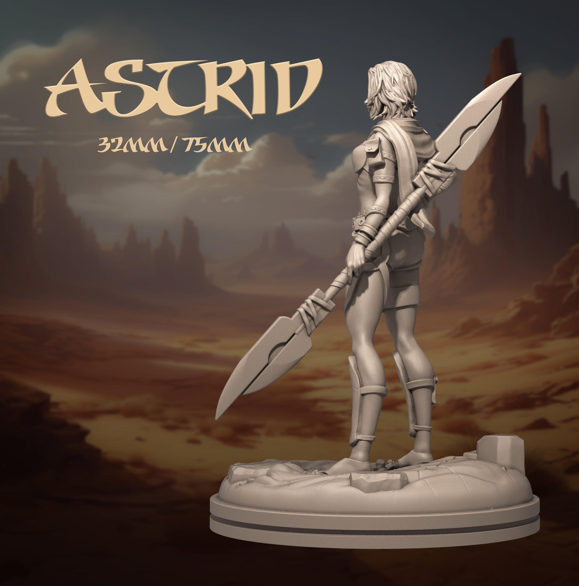 Female Warrior Miniature, Astrid | Tabletop RPG Miniature | Dungeons and Maidens | Roleplaying 3D Printed Fantasy Mini - 3DPrintDen