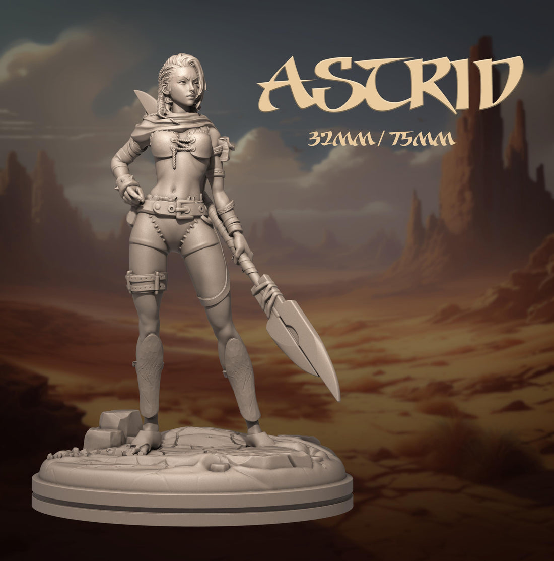 Female Warrior Miniature, Astrid | Tabletop RPG Miniature | Dungeons and Maidens | Roleplaying 3D Printed Fantasy Mini - 3DPrintDen