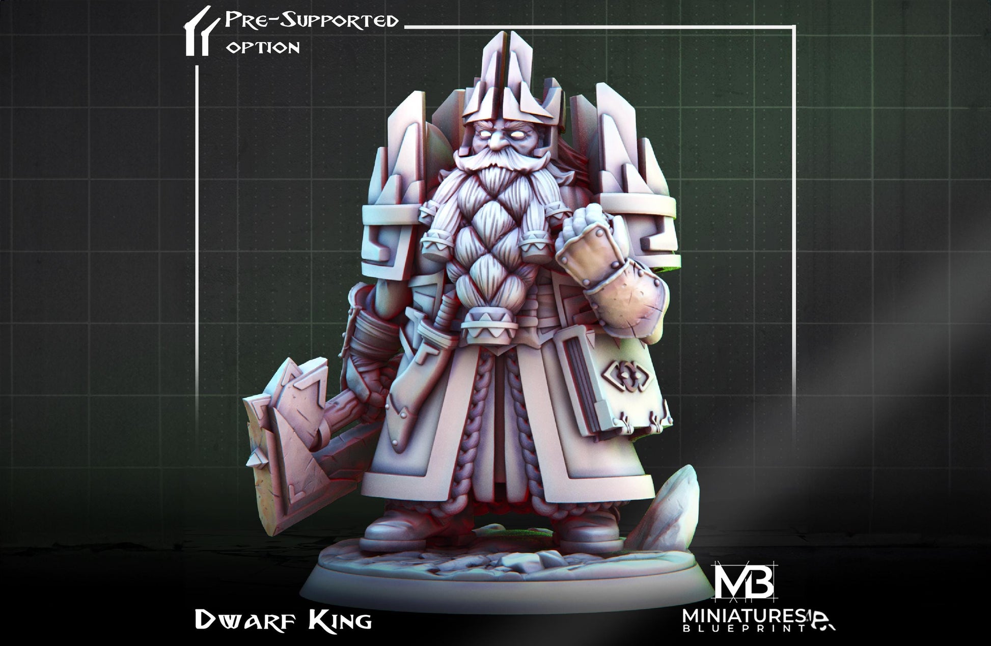 Dwarf King Miniature | Tabletop RPG Miniature | Miniatures Blueprint | Roleplaying 3D Printed Fantasy Mini - 3DPrintDen