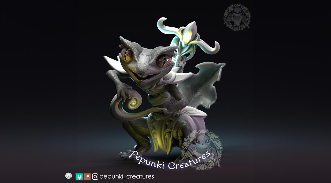 Satanic Leaf Gecko Sorceress Miniature | Tabletop RPG Miniature | Pepunki Creatures | Roleplaying 3D Printed Fantasy Mini - 3DPrintDen