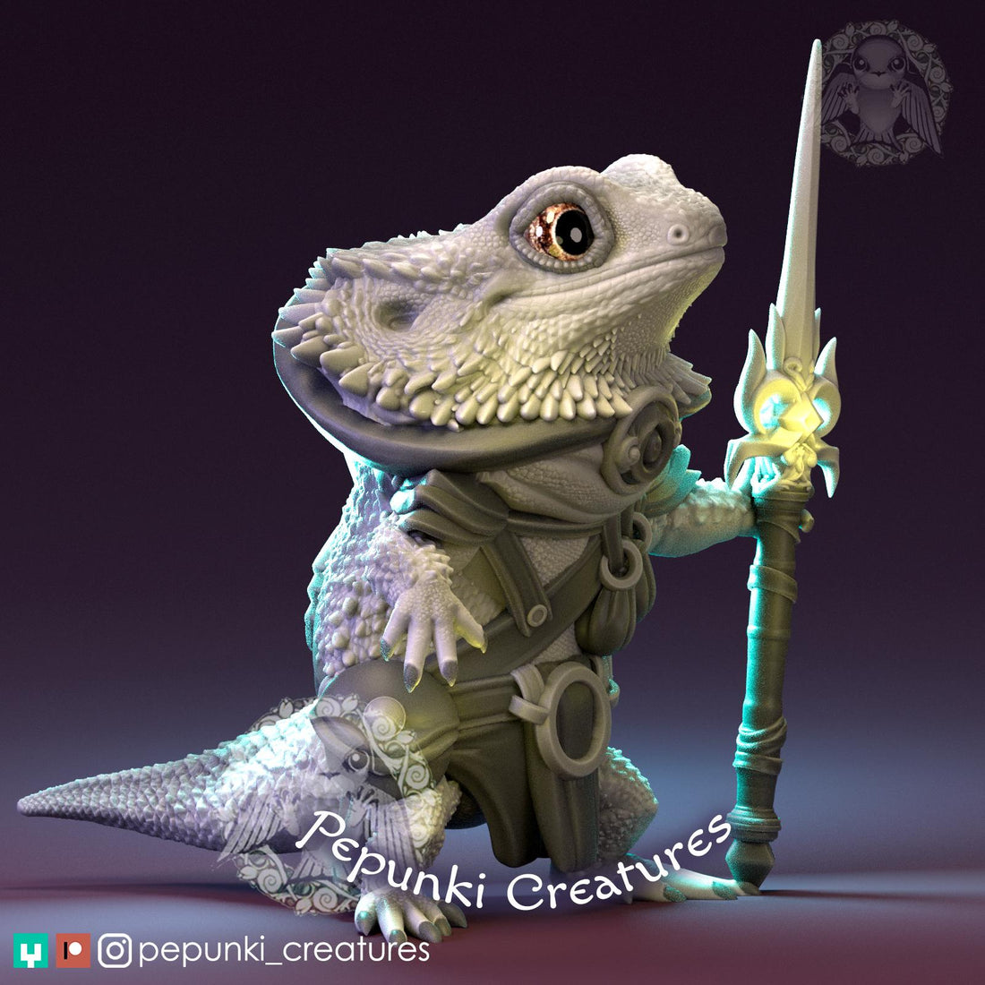 Bearded Dragon Warrior Miniature | Tabletop RPG Miniature | Pepunki Creatures | Roleplaying 3D Printed Fantasy Mini - 3DPrintDen