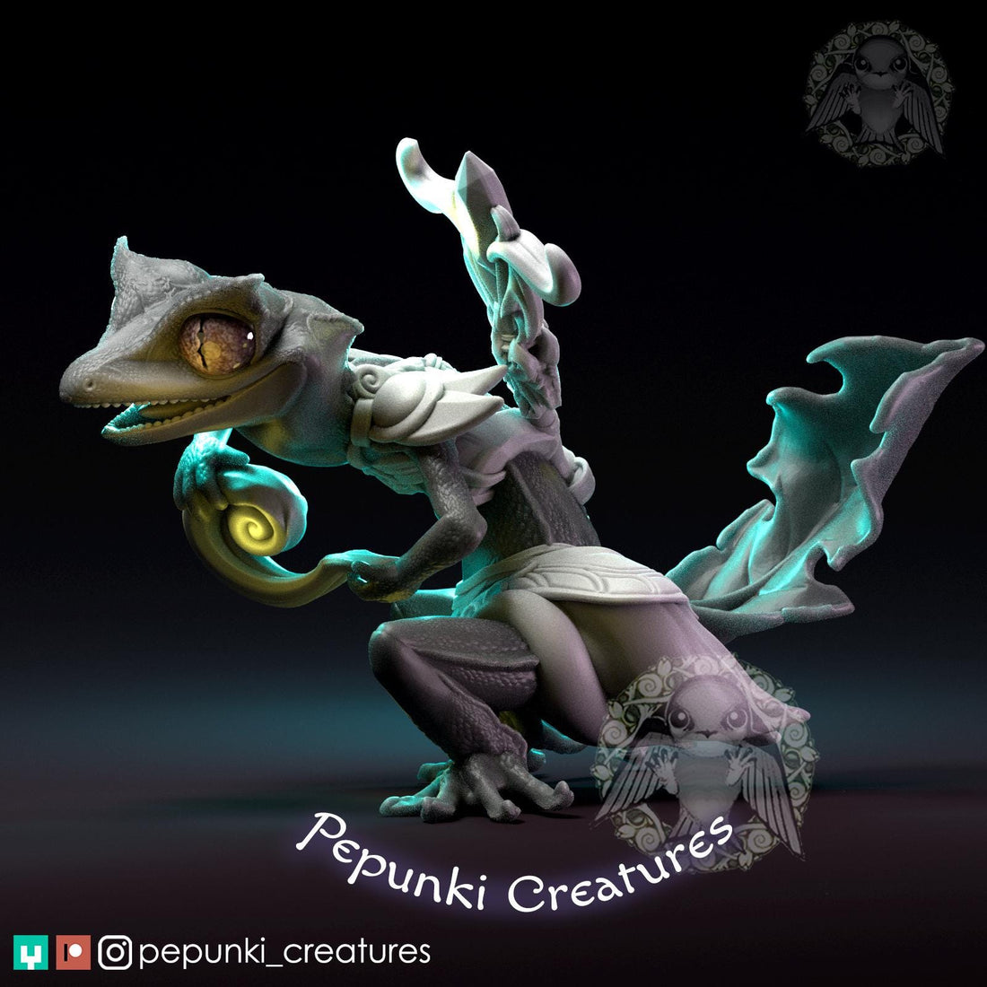 Satanic Leaf Gecko Sorceress Miniature | Tabletop RPG Miniature | Pepunki Creatures | Roleplaying 3D Printed Fantasy Mini - 3DPrintDen